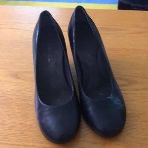 Black Leather Wedges